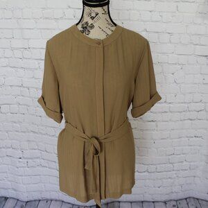 Tan Alfani, Button Down, Short Sleeve Blouse Size L